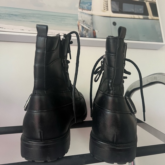 Nevada combat boots leather lace up winter fall moto biker black silver classy - Picture 5 of 10